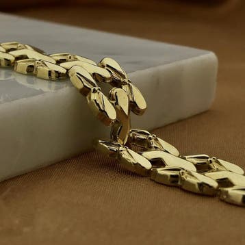 Gouden Bismarck schakelarmband; 19,5 cm, Ophalen of Verzenden, Gebruikt, Goud, Goud