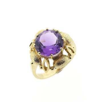 Vintage gouden ring met amethist, Gebruikt, Ophalen of Verzenden, 17 tot 18, Met edelsteen