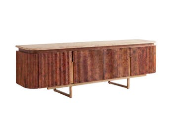 TV-Meubel GATSBY 160cm retro stijl mangohout travertijn blad, Ophalen of Verzenden, Nieuw