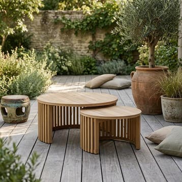 Salontafelset teak rond outdoor | Benoa, Ophalen of Verzenden, Nieuw