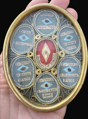 Reliekhouder - Brons, Glas, Textiel - 1850-1900 - Kleding