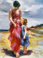 G. Santini, XXème. école française. - Promenade au Bord de, Antiek en Kunst