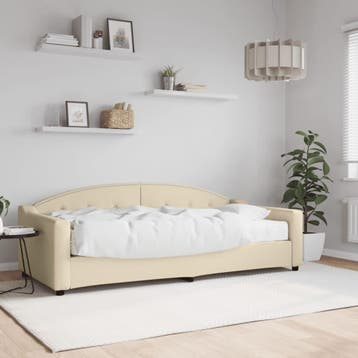 vidaXL Slaapbank met matras 90x200 cm stof crèmekleurig, 90 cm, Eenpersoons, Verzenden, Nieuw
