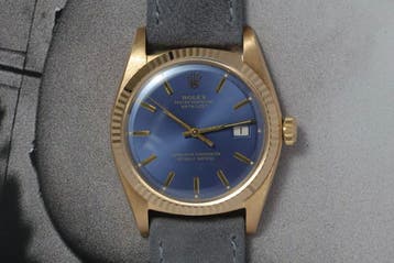 Rolex Datejust 1601/8 Geelgoud 1973 Blauwe Sigma Wijzerplaat, Rolex, Polshorloge, Ophalen of Verzenden, Goud