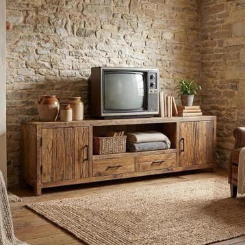 Brent TV-kast 200cm | Oud hout | Wildeboer & van der Weide, Huis en Inrichting, Ophalen of Verzenden, Nieuw