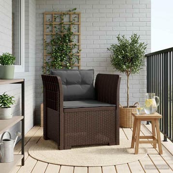 vidaXL Eénpersoons Fauteuil met Kussens Rattan Look PP Bruin, Verzenden, Nieuw