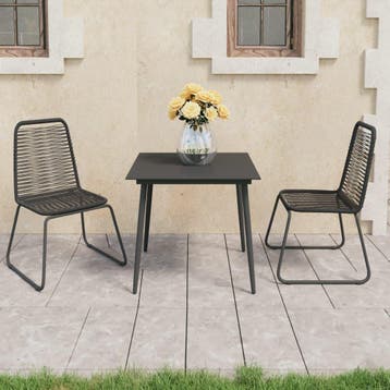vidaXL 3-delige Tuinset PVC-rattan zwart, 2 zitplaatsen, Kunststof, Verzenden, Nieuw