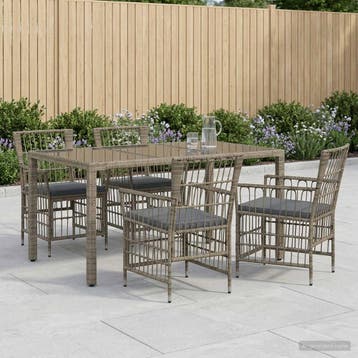 vidaXL Buiten eettafelset 5 st Grijs poly rattan, Verzenden, Nieuw, Rotan, 5 zitplaatsen