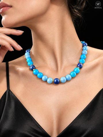 Chalcedoon Lapis Lazuli Amazoniet Halsketting - Blauwe ronde