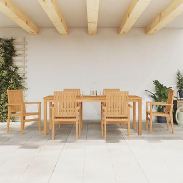 vidaXL 7-delige Tuinset massief teakhout, Verzenden, 6 zitplaatsen, Nieuw, Tuinset