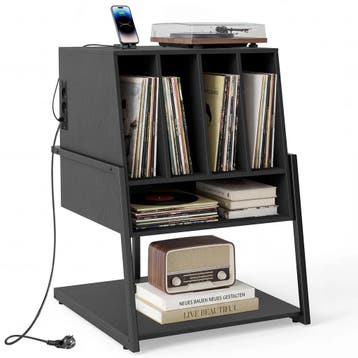 Platenspeler Meubel Zwart met LP Opbergkast – 4 Vinyl Vakken, Ophalen of Verzenden, Nieuw