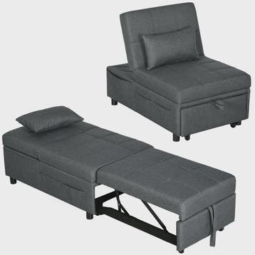 HOMCOM Fauteuil Bed 1-Persoons - Verstelbaar, Grijze Bekledi, Verzenden, Nieuw