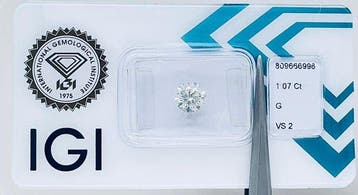 1 pcs Diamant (Natuurlijk) - 1.07 ct - Rond - G - VS2 -, Sieraden, Tassen en Uiterlijk, Edelstenen, Nieuw