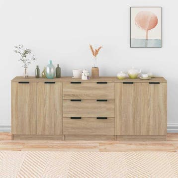 vidaXL 3-delige Dressoirs bewerkt hout sonoma eiken, Huis en Inrichting, Verzenden, Nieuw, Overige houtsoorten, Minder dan 50 cm