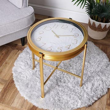 Bijzettafel Salontafel rond 42 cm met klok goudkleurig, Verzenden, Nieuw