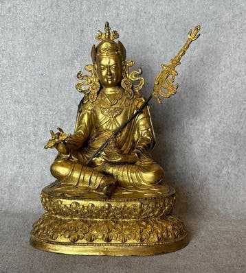 Padmasambhava 23 cm / 2 kg - Verguld brons - Azië (Zonder