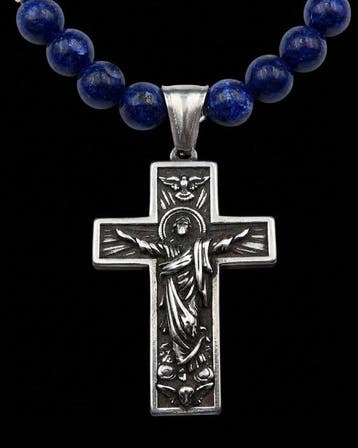 Lapis lazuli - Halsketting met christelijk kruis - Christus
