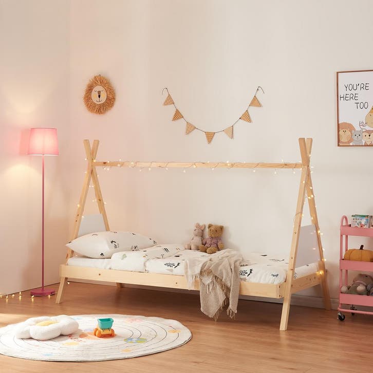 Kinderbed Siikajoki Tipi hoog uitvoering 90x200 cm naturel e, Kinderen en Baby's, Kinderkamer | Bedden, Verzenden
