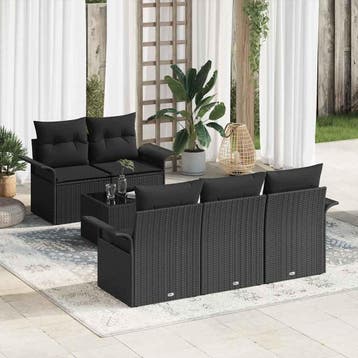 vidaXL Tuin Sofa Set 6 st 5-Aantal zitplaatsen Zwart, Tuin en Terras, Verzenden, Nieuw, Rotan, 6 zitplaatsen