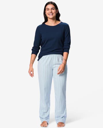 HEMA Damespyjama rib strepen donkerblauw, Verzenden