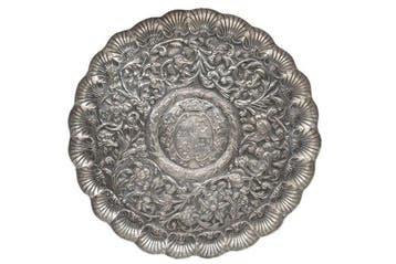 Presenteerblad - .833 zilver - heraldisch wapen, Antiek en Kunst