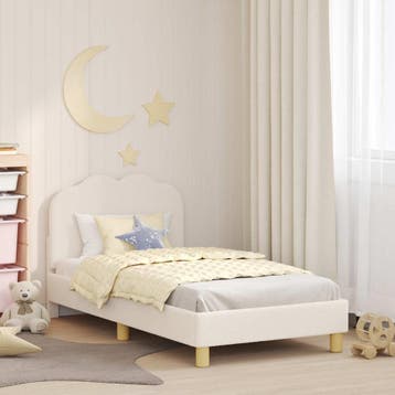 vidaXL Bedframe voor kinderen met hoofdbord Crèmekleurig 80, Verzenden, Nieuw, Crème, Stof
