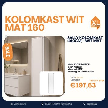 Mat witte kolomkast 160x40 cm - OUTLET, Ophalen of Verzenden, Nieuw