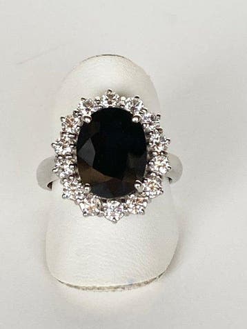 Statement ring - 18 karaat Witgoud - 6.40ct. tw. Saffier -