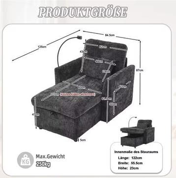 Multifunctionele Loungebank met Telefoonhouder en Opbergruim, Verzenden, Nieuw