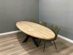 Ovale eiken tafel met metalen spinpoot 300 cm lang, 100 tot 150 cm, Verzenden, Vijf personen of meer, Eikenhout