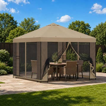vidaXL Tuin Gazebo met Zijwanden 3 x 3 m Beige Polyester en, Tuin en Terras, Verzenden, Nieuw