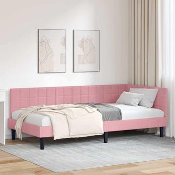 vidaXL Hoekbedframe Roze 90 x 200 cm Fluweel, Verzenden, Nieuw, Eenpersoons, Stof