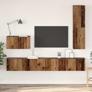 vidaXL Wand TV Kast 4 st Oud Hout Bewerkt hout, Minder dan 50 cm, Verzenden, Nieuw, Minder dan 100 cm