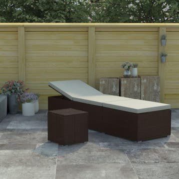 vidaXL Ligbed met kussen en theetafel poly rattan bruin, Verzenden, Nieuw