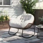 Rotan Schommelstoel Wit - Fauteuil met Gewatteerd Kussen, Huis en Inrichting, Stoelen, Verzenden, Wit, Nieuw, Riet of Rotan