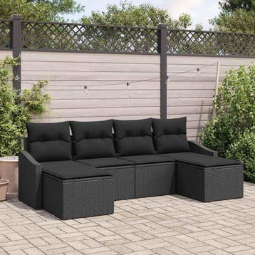 vidaXL Bankstel 6 st Zwart poly rattan, Tuin en Terras, Verzenden, Nieuw, Rotan, 6 zitplaatsen