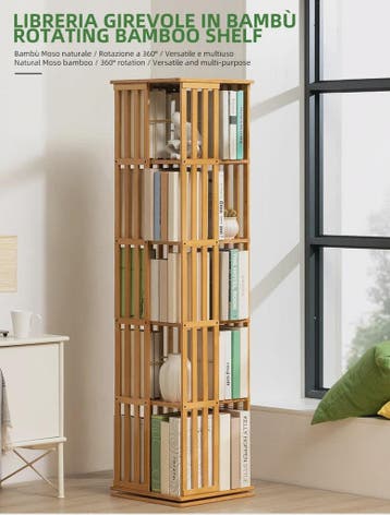 Draaibare Bamboe Boekenkast 5 Niveaus - 360° Rotatie, Vertic, Huis en Inrichting, Verzenden, Nieuw