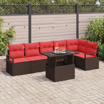 vidaXL Tuin Sofa Set 7 st Bruin Poly riet, Verzenden, Nieuw, 7 zitplaatsen
