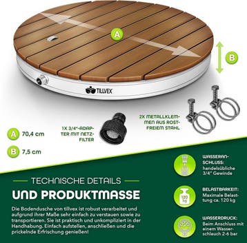 Tillvex® Tuindouche met voetpedaal - Buitendouche - Ø70cm -, Verzenden, Zo goed als nieuw
