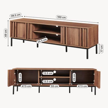 Tv meubel Kilmandar 160x40x49 cm walnootkleurig en zwart [en, Huis en Inrichting, Verzenden, Nieuw