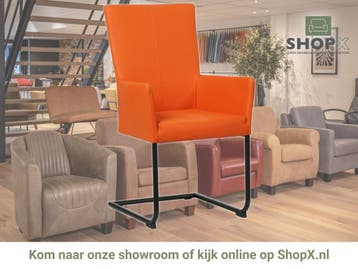 Leren eetkamerstoel Dry met armleuning - Toledo Orange, Overige kleuren, Nieuw, Leer, Ophalen of Verzenden