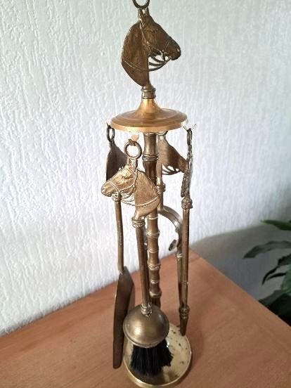Openhaard accessoire - Vintage Messing Haardstel met, Antiek en Kunst, Curiosa en Brocante