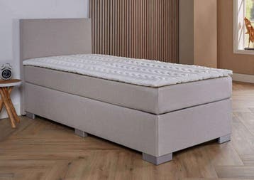 ACTIE! 1-Persoons boxspring Cannes 90 200 Beige, 90 cm, Eenpersoons, Verzenden, Beige