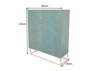 Highboard SCORPION 120 cm 3D mangohout turquoise metalen, Ophalen of Verzenden, Nieuw