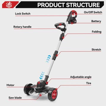ONEVAN 9-inch Accu Grasmaaier & Grastrimmer - Borstelloos, 4, Tuin en Terras, Grasmaaiers, Verzenden, Nieuw
