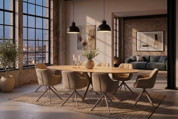 Eettafel TRAVERTIN 220cm ovaal keramiek champagne greige, Huis en Inrichting, Tafels | Eettafels, Ophalen of Verzenden, Nieuw