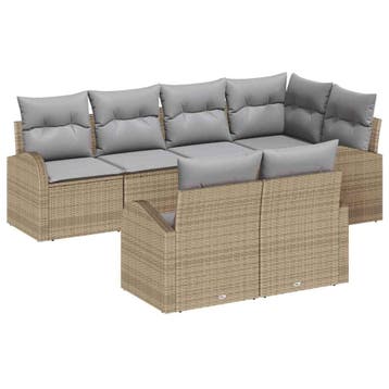 vidaXL Tuinbankenset 7 st Beige en Licht Grijs poly rattan, Verzenden, Nieuw, Rotan, 7 zitplaatsen