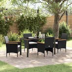 vidaXL Tuin eettafelset met kussen 5 pcs Zwart poly rattan, Verzenden, Nieuw, Rotan, 5 zitplaatsen