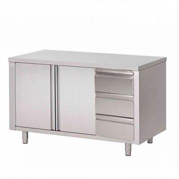 RVS Werktafel met schuifdeuren en lades 700 diep, Ophalen of Verzenden, Nieuw zonder verpakking