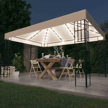 vidaXL Prieel met LED-lichtslinger 3x4 m crèmekleurig, Tuin en Terras, Verzenden, Nieuw